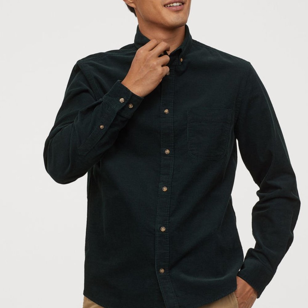 H&M Black Corduroy Shirt Regular Fit Size L